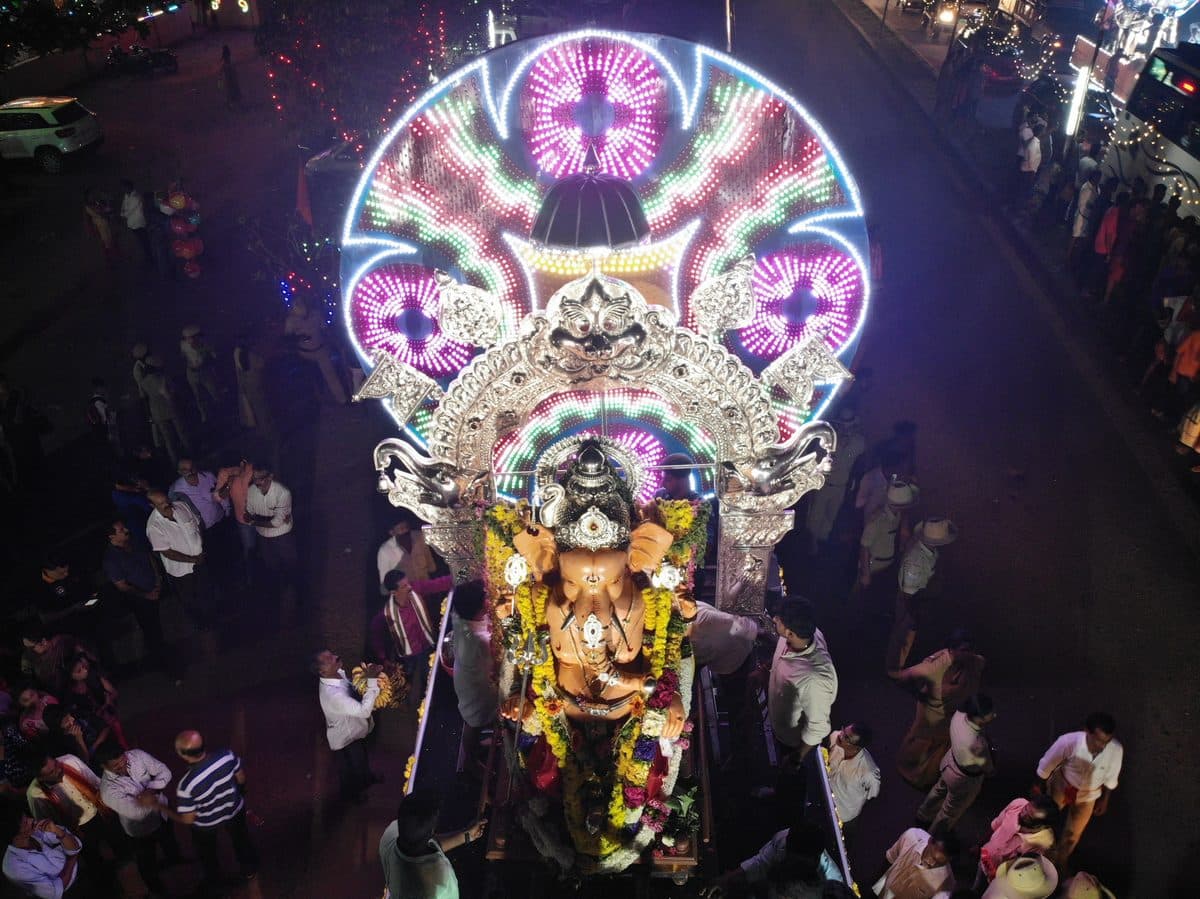 Ganeshotsava chariot procession — aerial night view
