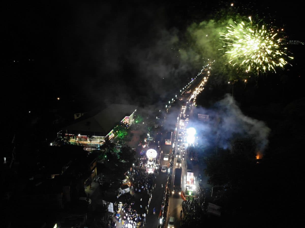 Illuminated Ganesh float — aerial view