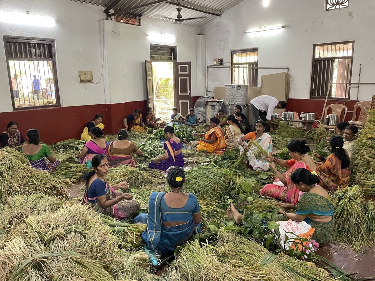 Ganeshotsava preparations — flower & leaf arrangements